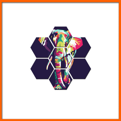 Abstract Elephant Hexagonal Canvas Wall Painting - 7pcs