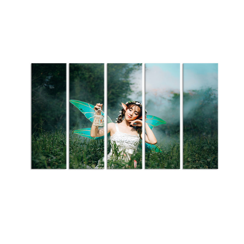 Fairy Canvas Wall Painting - With 5 Panel