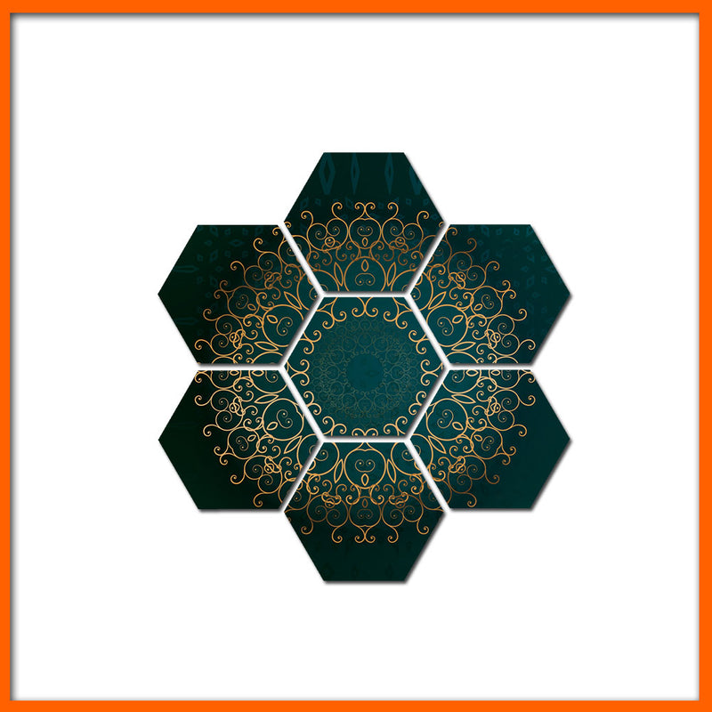 Creative Mandala Hexagonal Canvas Wall Painting - 7pcs
