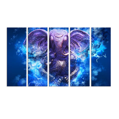 Ganesha Illustration Canvas Wall Painting - With 5 Panel