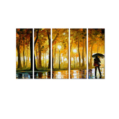 Lonely Man In Forest Canvas Wall Painting - With 5 Panel