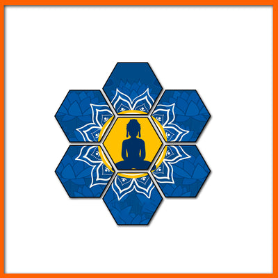 Buddha With Mandala Hexagonal Canvas Wall Painting - 7pcs