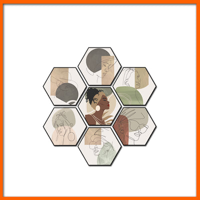 Line Art Women Face Hexagonal Canvas Wall Painting