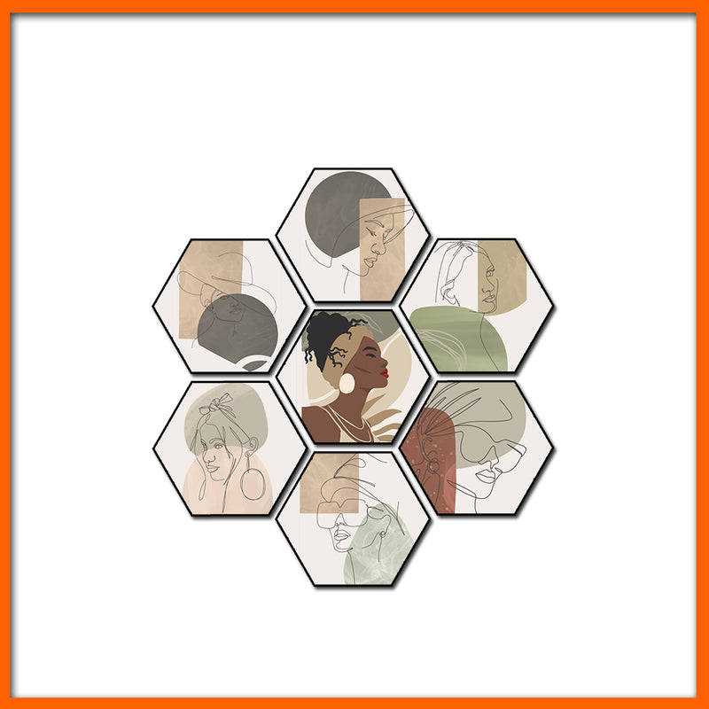 Line Art Women Face Hexagonal Canvas Wall Painting