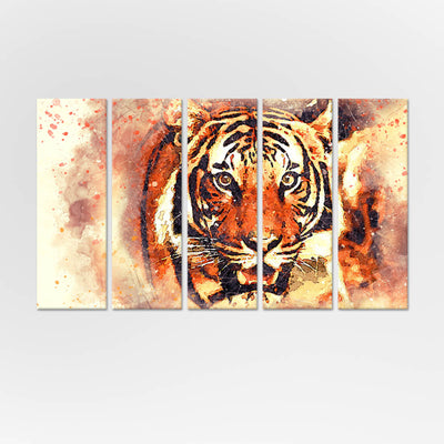 Abstract Tiger Face Canvas Wall Painting - With 5 Panel