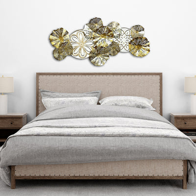 Flowers Design in white and golden Large Metal Wall Art