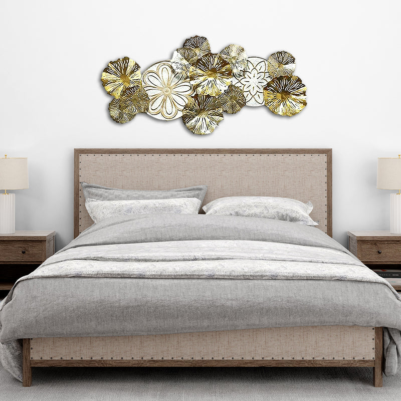 Flowers Design in white and golden Large Metal Wall Art