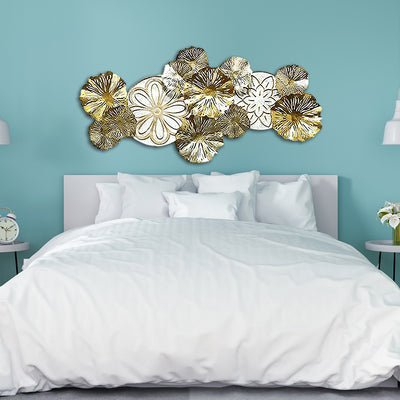 Flowers Design in white and golden Large Metal Wall Art