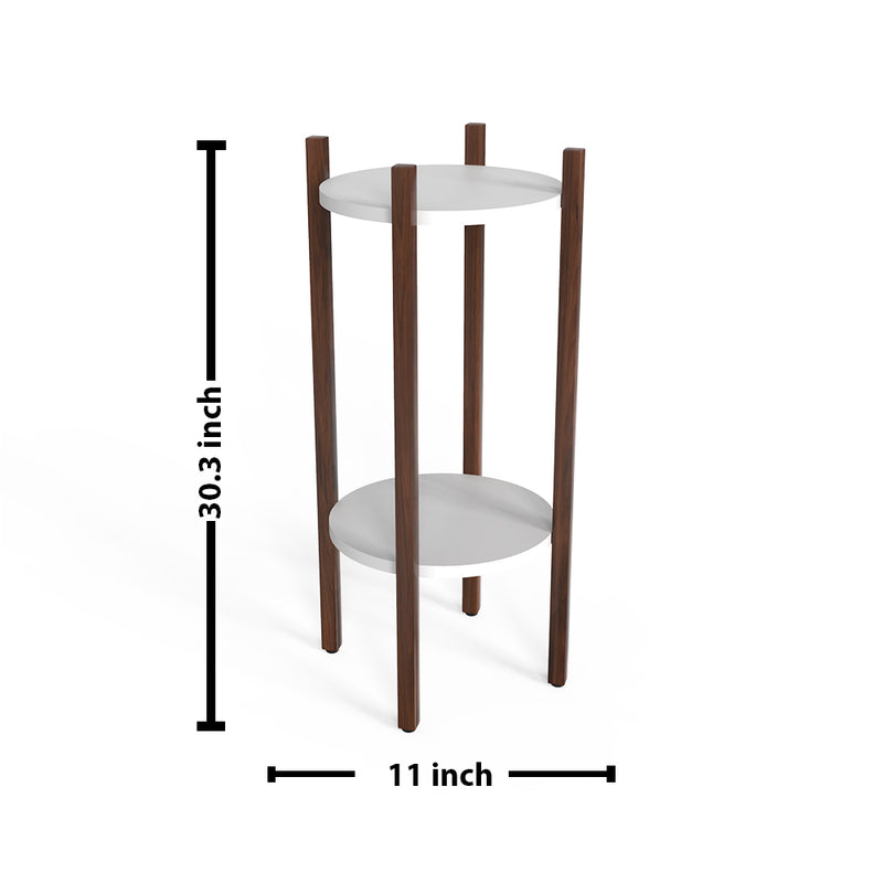 Dark Wooden Finish Round Decker Planter Stand