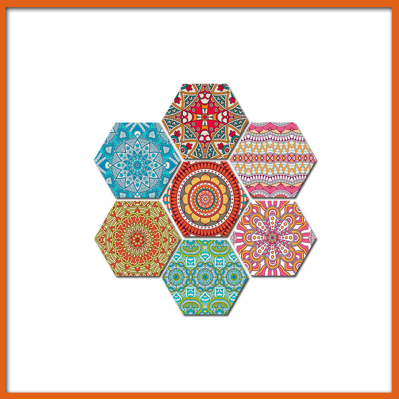 Mandala Patterns Hexagonal Canvas Wall Painting - 7pcs