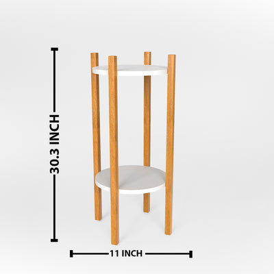 Oak Finish Wooden Round Double Decker Planter Stand