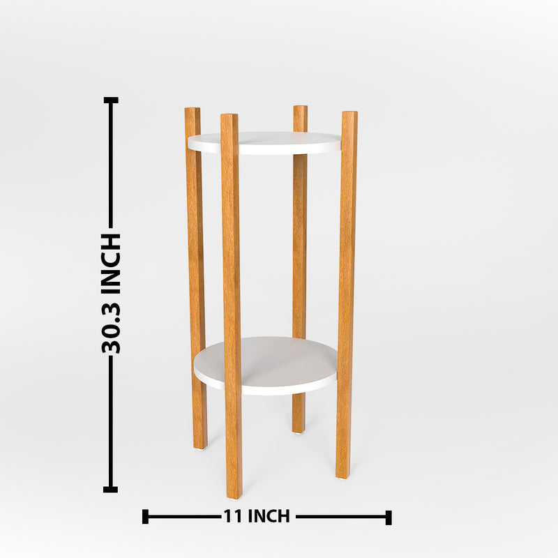 Oak Finish Wooden Round Double Decker Planter Stand