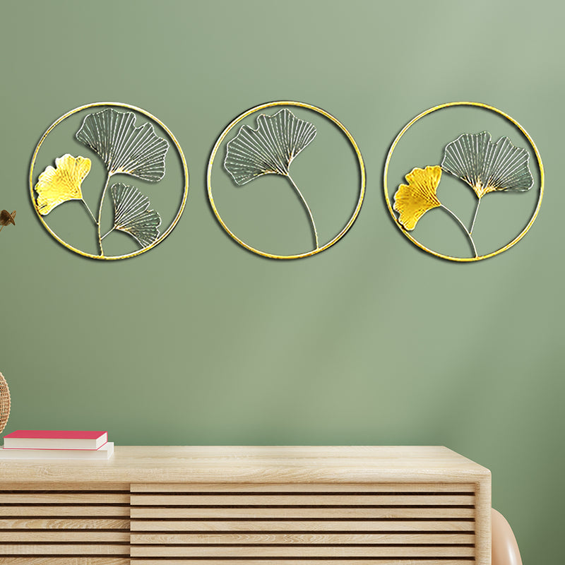 Flowers in circle with 3 frame Large Metal Wall Art