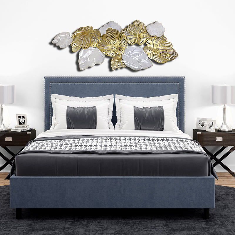 Golden And White Leaf Design Large Metal Wall Art