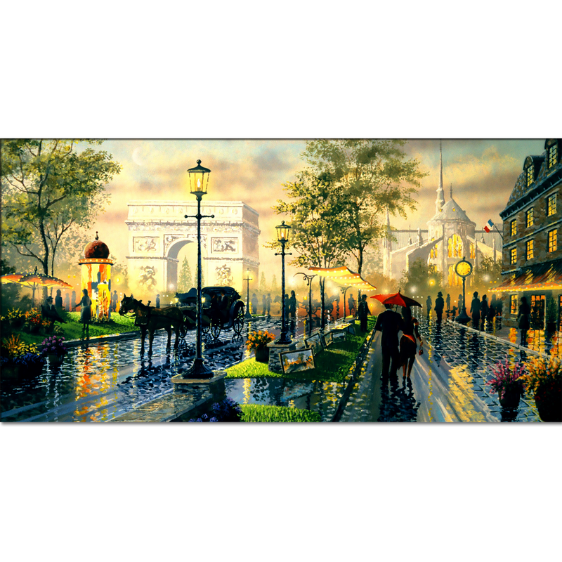 City Road View With Couple Canvas Wall Painting