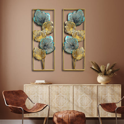 Golden and sea green Design Large Metal Wall Art