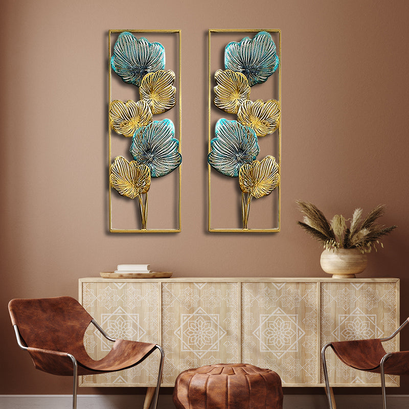 Golden and sea green Design Large Metal Wall Art
