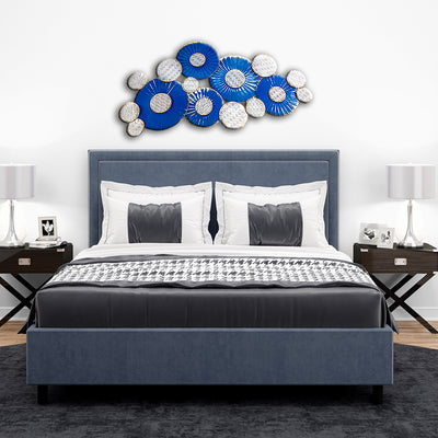 Blue Flower and White Leaf Design  Large Metal Wall Art