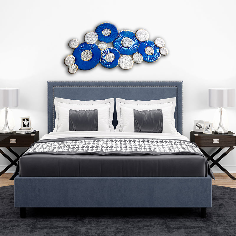 Blue Flower and White Leaf Design  Large Metal Wall Art