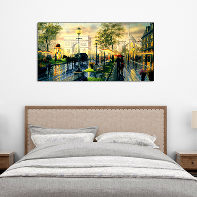 City Road View With Couple Canvas Wall Painting