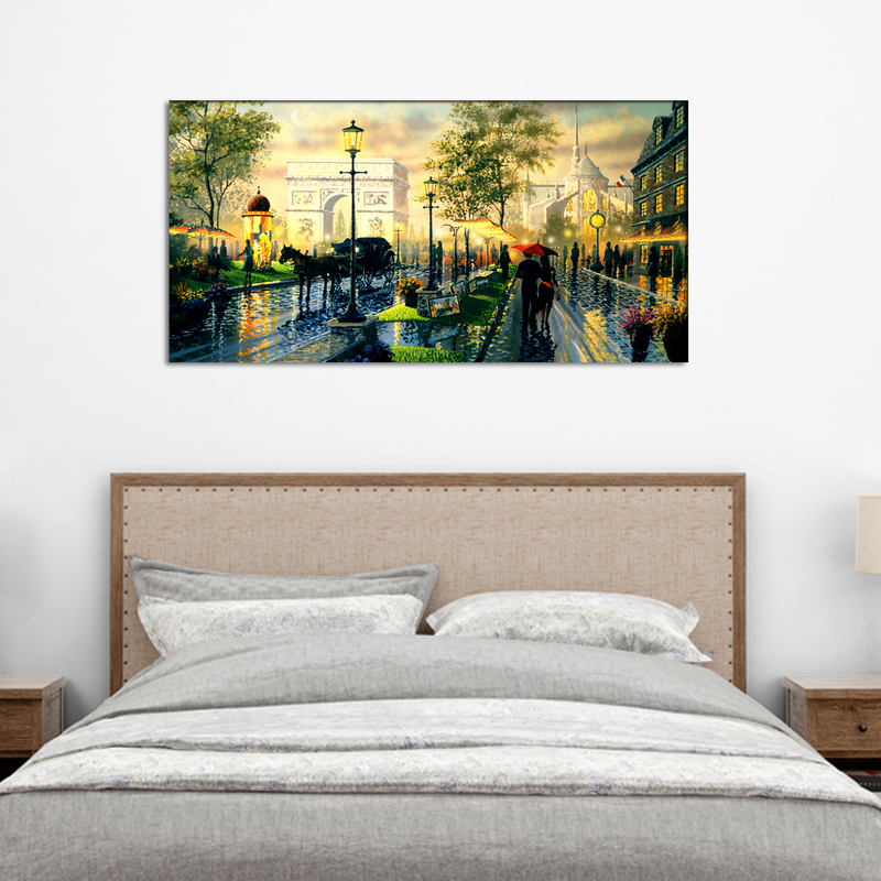 City Road View With Couple Canvas Wall Painting