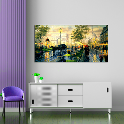 City Road View With Couple Canvas Wall Painting
