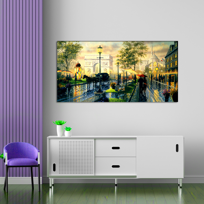 City Road View With Couple Canvas Wall Painting