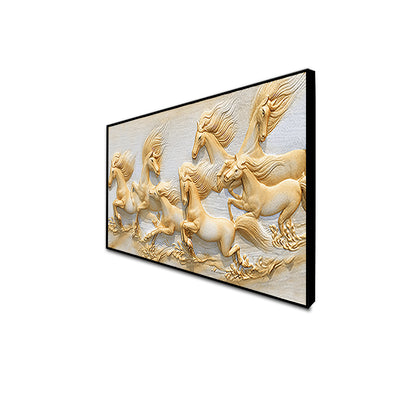 Seven Golden Horses Running Floating Frame Canvas Wall Painting