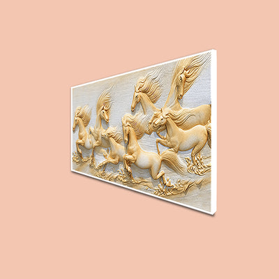 Seven Golden Horses Running Floating Frame Canvas Wall Painting