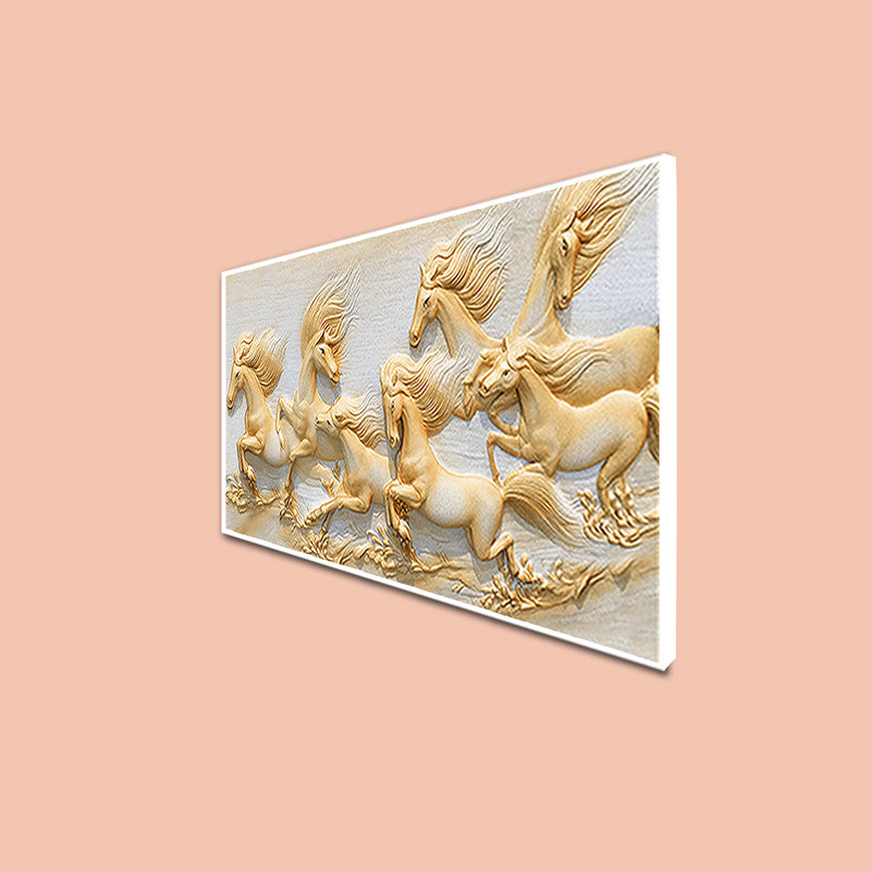 Seven Golden Horses Running Floating Frame Canvas Wall Painting