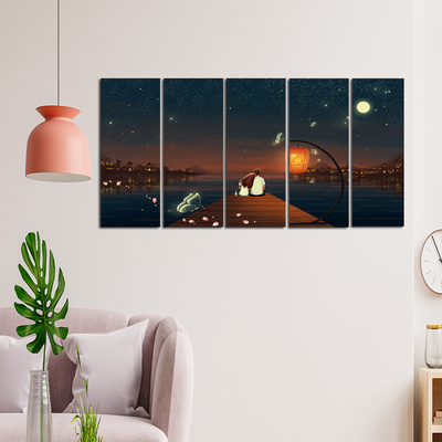 Couple Love Scenery Canvas Wall Painting - With 5 Panel