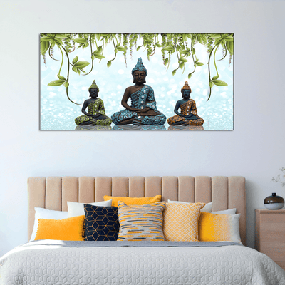 DECORGLANCE Posters, Prints, & Visual Artwork Three Buddha Statue Canvas Wall Painting