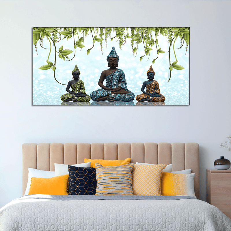 DECORGLANCE Posters, Prints, & Visual Artwork Three Buddha Statue Canvas Wall Painting