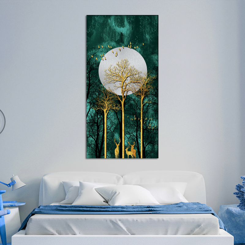 buy Moon and Flying Birds Canvas Wall Painting at Decorglance