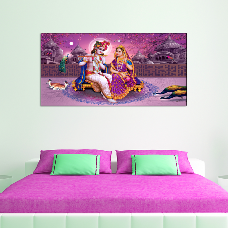 Lord Radha Krishna Beautiful Pink View Canvas Wall Painting