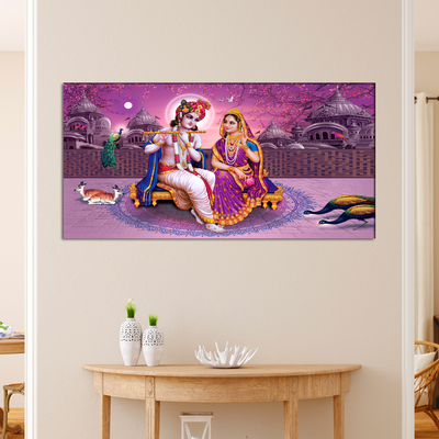 Lord Radha Krishna Beautiful Pink View Canvas Wall Painting