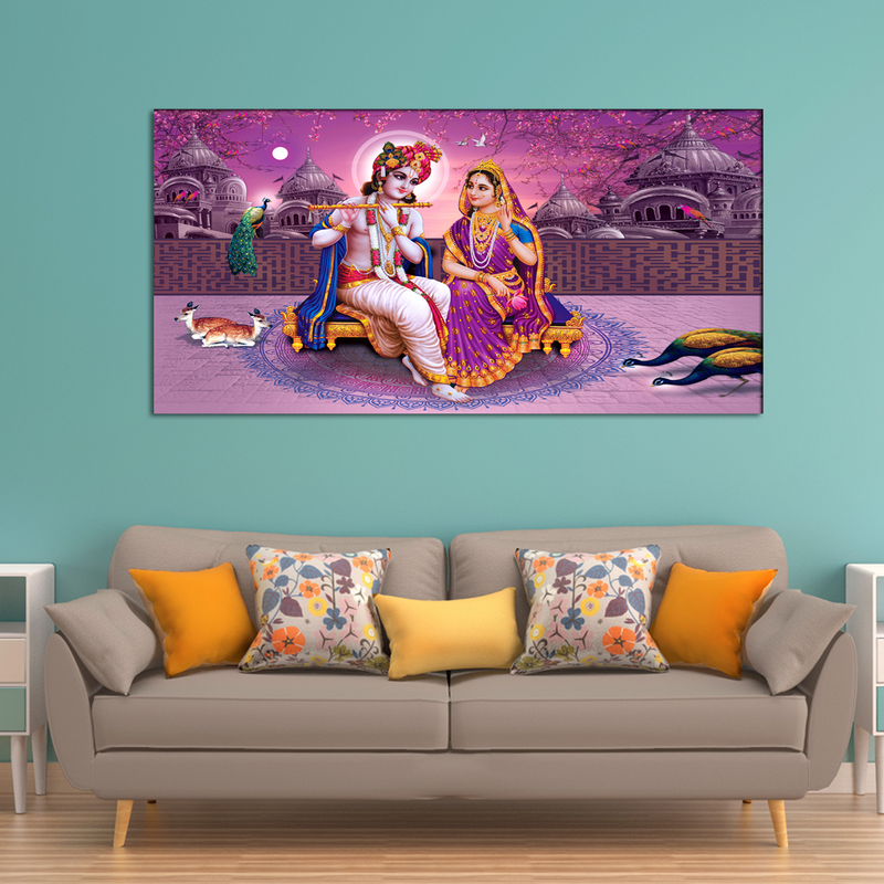 Lord Radha Krishna Beautiful Pink View Canvas Wall Painting