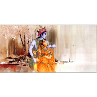 Artistic Radha Krishna Playing Flute Canvas Wall Painting