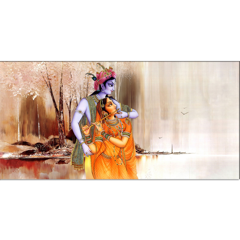 Artistic Radha Krishna Playing Flute Canvas Wall Painting