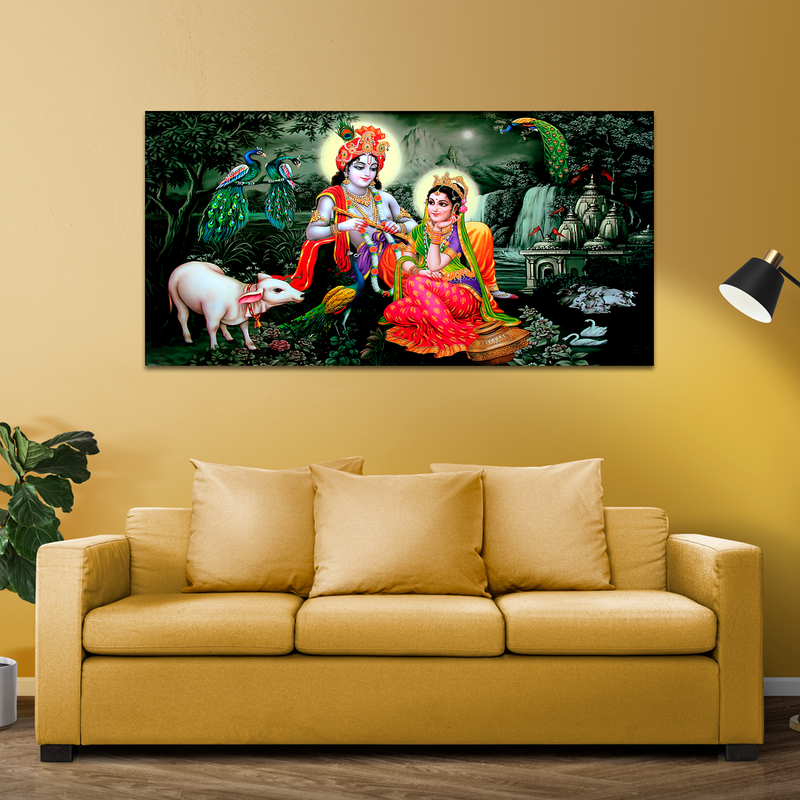 Lord Radha Krishna With Nature Canvas Wall Painting