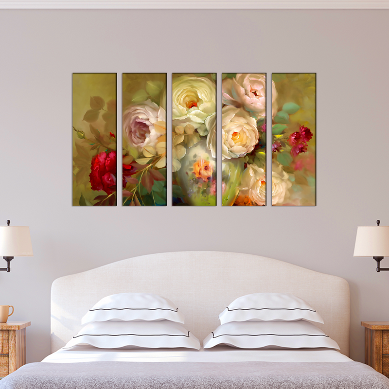 Oil Painting Roses Canvas Wall Painting- With 5 Frames
