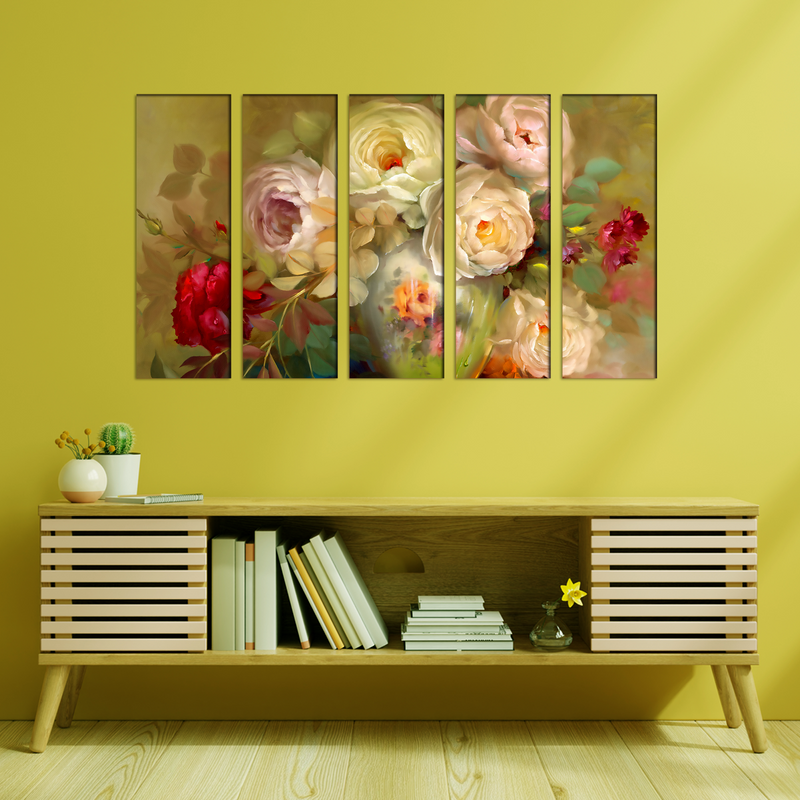 Oil Painting Roses Canvas Wall Painting- With 5 Frames
