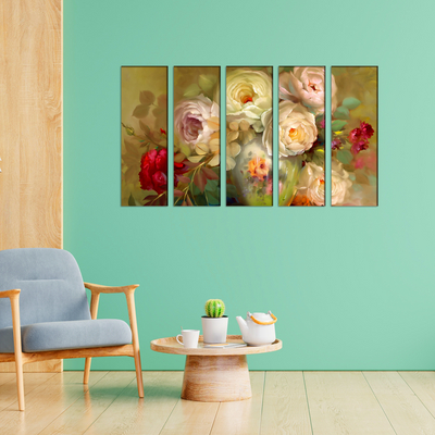 Oil Painting Roses Canvas Wall Painting- With 5 Frames