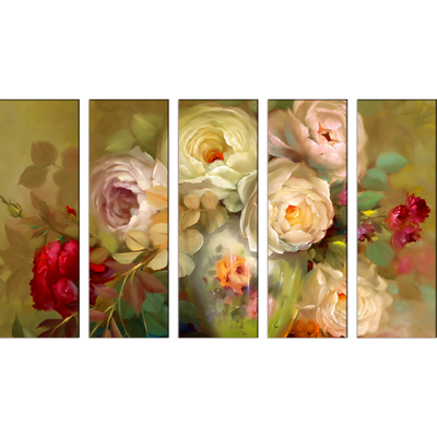 Oil Painting Roses Canvas Wall Painting- With 5 Frames