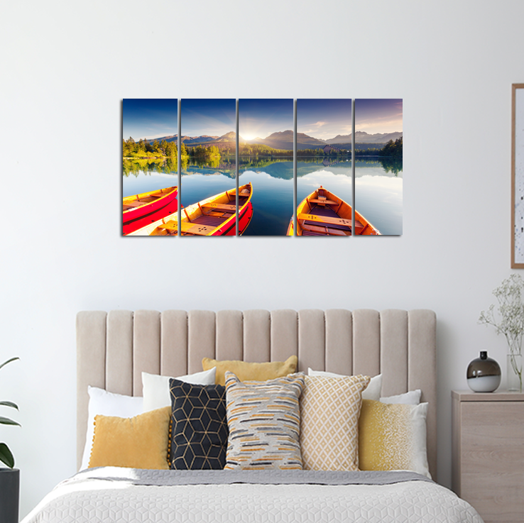 Mountain Lake Canvas Wall Painting - With 5 Panel
