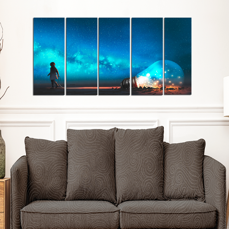 Illustration Print On Canvas Wall Painting - With 5 Panel