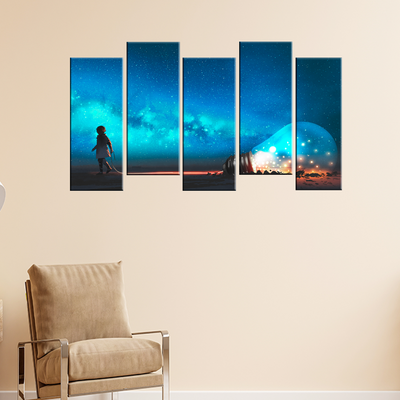 Boy Pulled The Big Bulb Canvas Panel Wall Painting - 5 Frames