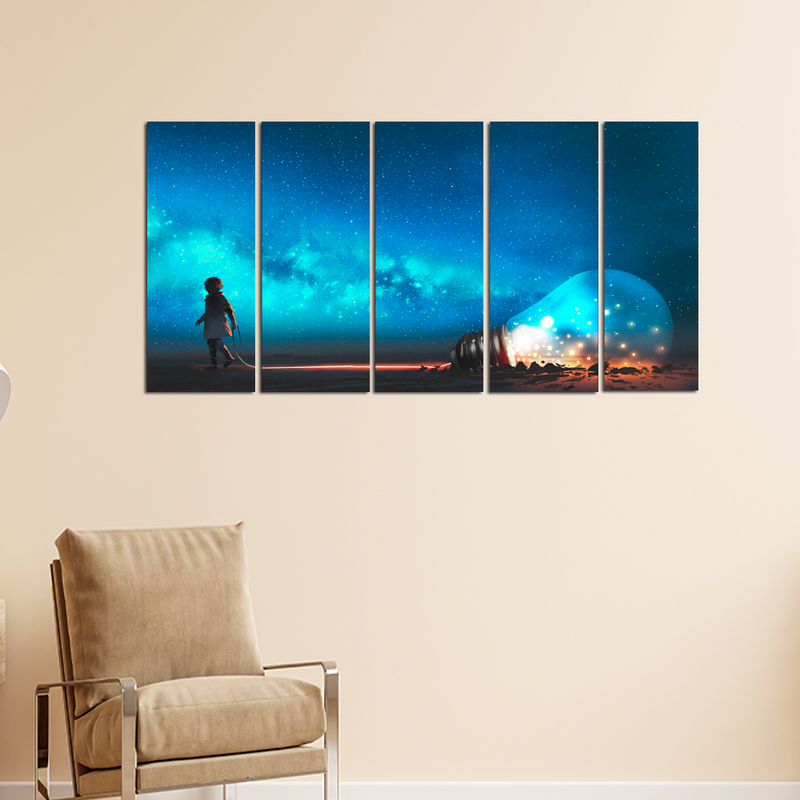 Illustration Print On Canvas Wall Painting - With 5 Panel