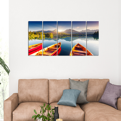 Mountain Lake Canvas Wall Painting - With 5 Panel