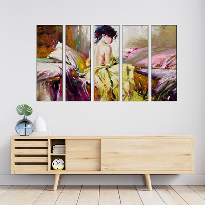 Artistic Abstract Art Canvas Wall Painting- With 5 Frames